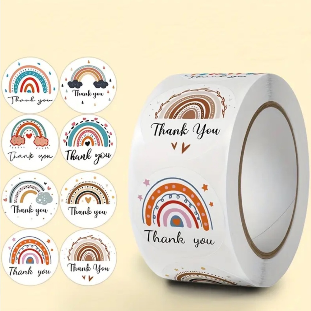 500pc Rainbow Thank You Stickers Roll